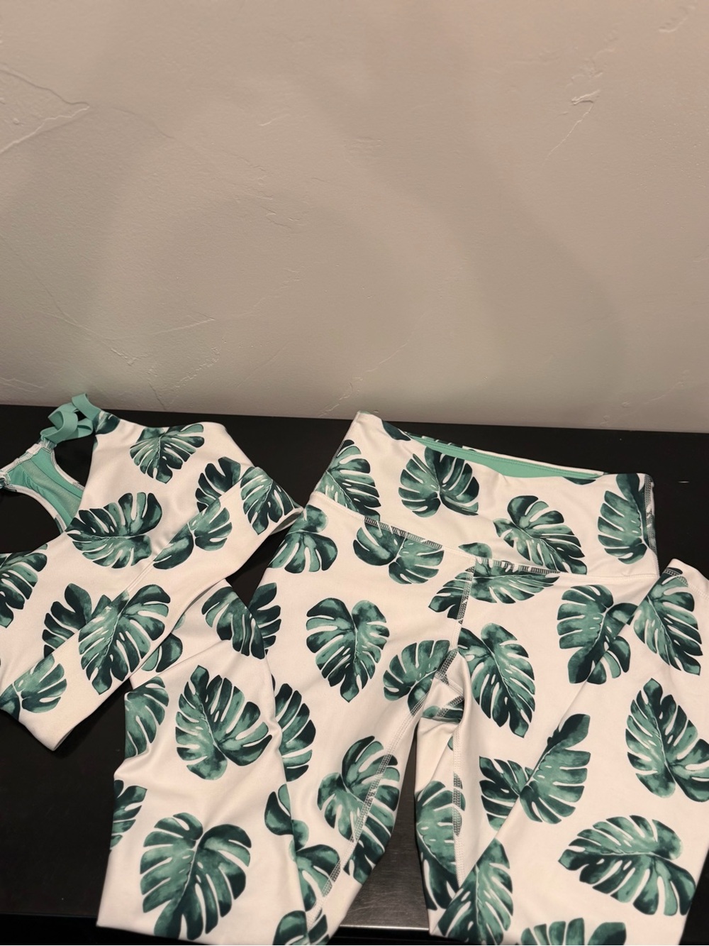 Wildfox White Leggings & Crop Top Set with Green Leaf Print
